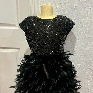 Chasing Fireflies Black Sequin and Feather Dress